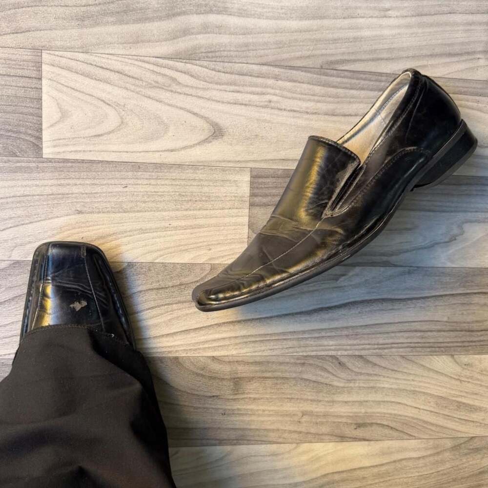 Steve Madden M-Talk Black Leather Square Toe Loafers Size 10.5
